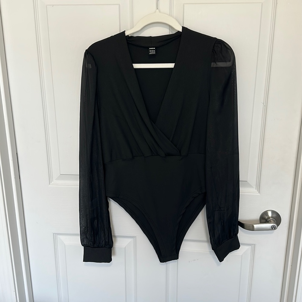 black mesh sleeve bodysuit